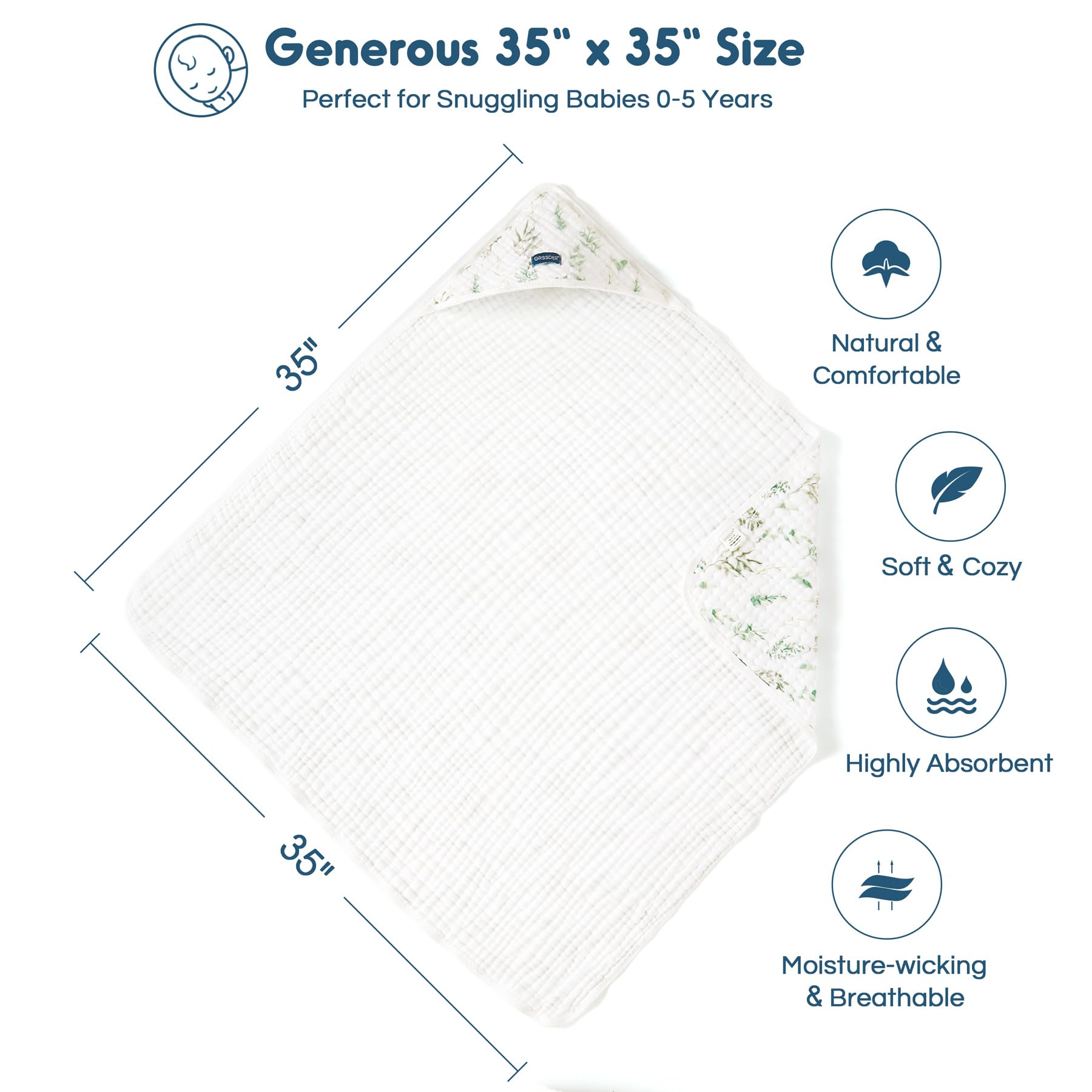 GRSSDER six-layer muslin towel dries baby quickly after bath