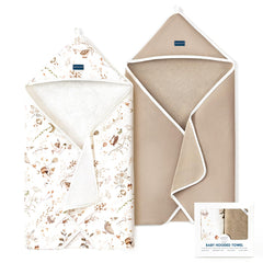 GRSSDER baby hooded towel in cream pattern for cozy post-bath warmth.
