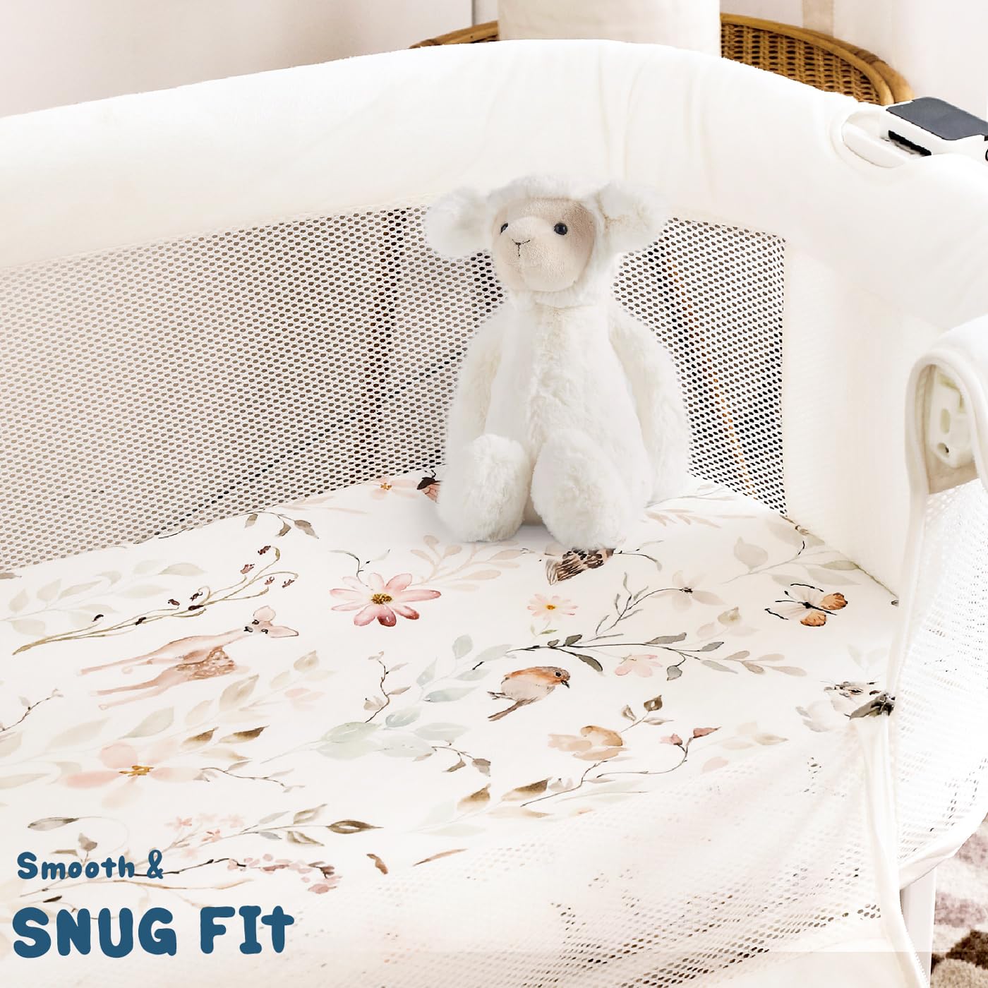 Machine washable bassinet sheet simplifies cleaning and care.