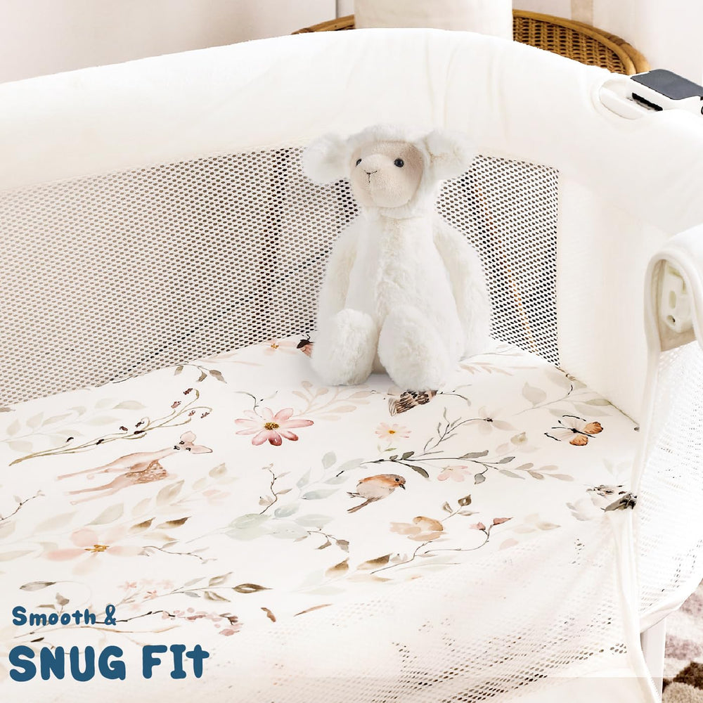 Machine washable bassinet sheet simplifies cleaning and care.