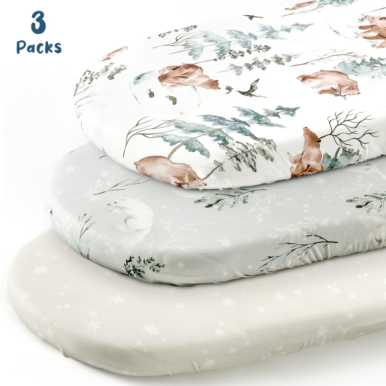 GRSSDER universal-fit bassinet sheet demonstrates 32x16x5 dimensions for versatile use