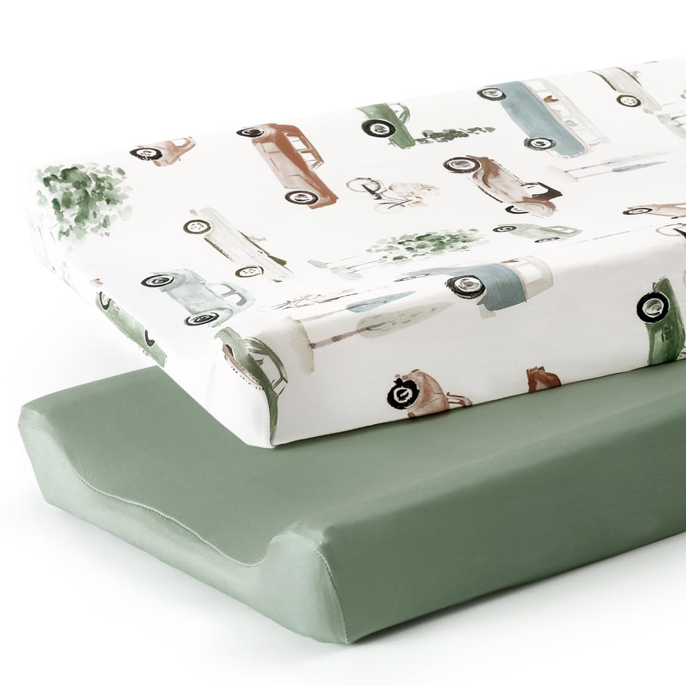 GRSSDER car-print changing pad cover for nursery use and quick, snug diaper changes.