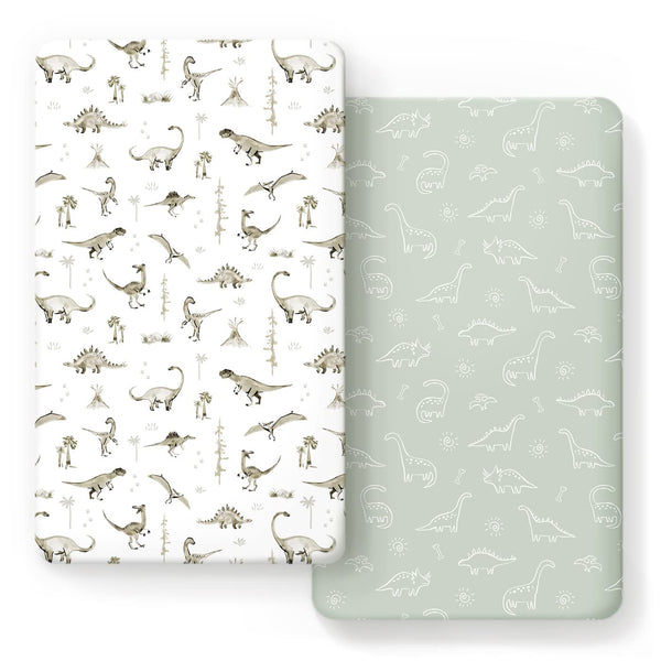 GRSSDER dinosaur watercolor pattern crib sheet for snug, breathable sleep space.