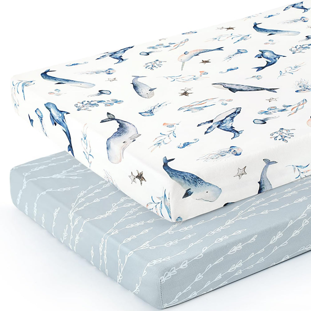 GRSSDER elastic-edge pack n play sheet shown on mattress for quick changes