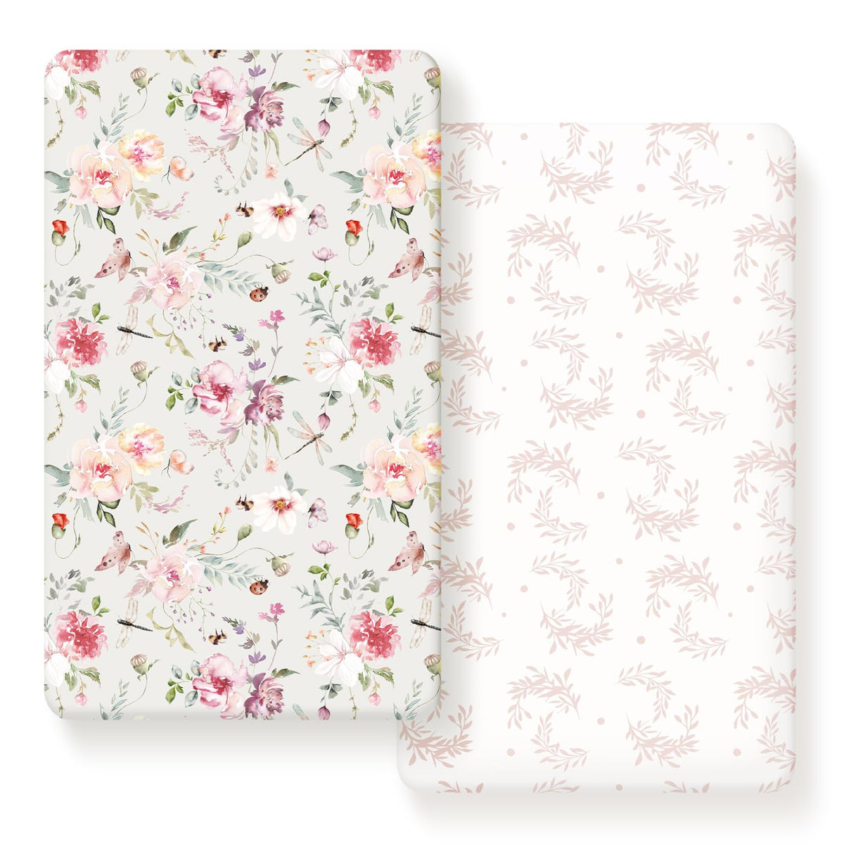 GRSSDER fitted crib sheet with calming flowers and insects pattern on soft jersey