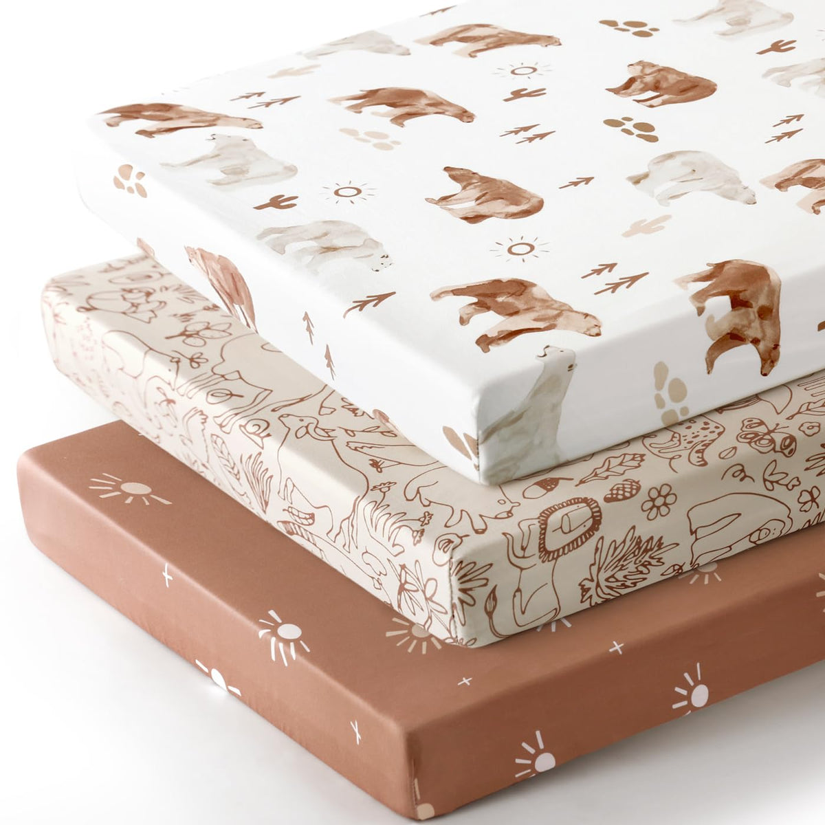 GRSSDER fitted pack n play sheets feature sunshine bear pattern for soft, snug fit.