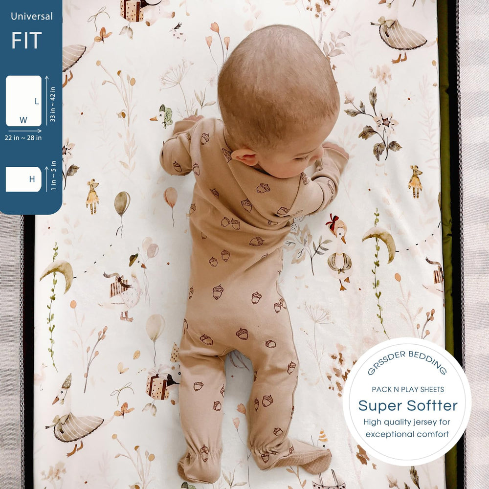 GRSSDER happy duck print pack n play sheet adding playful nursery decor.