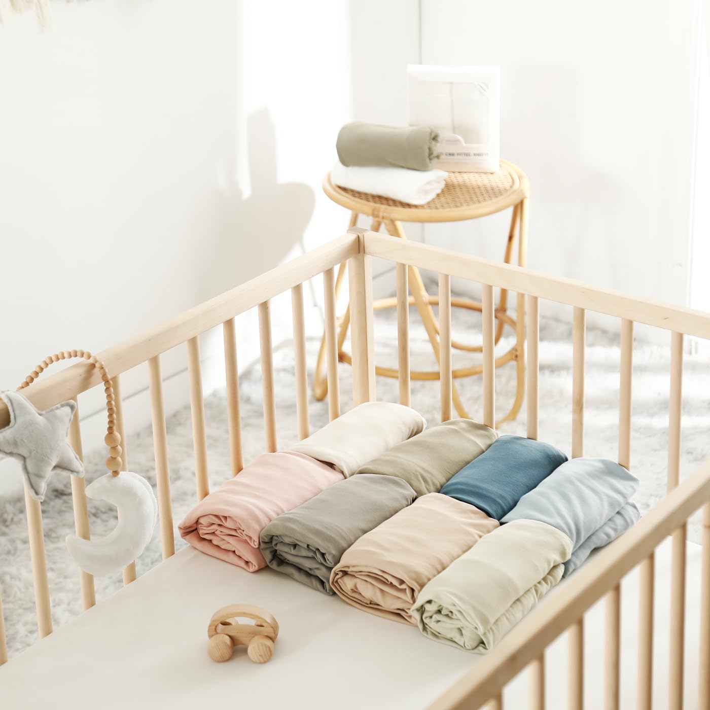 GRSSDER breathable-jersey crib sheet helps regulate baby comfort during sleep.