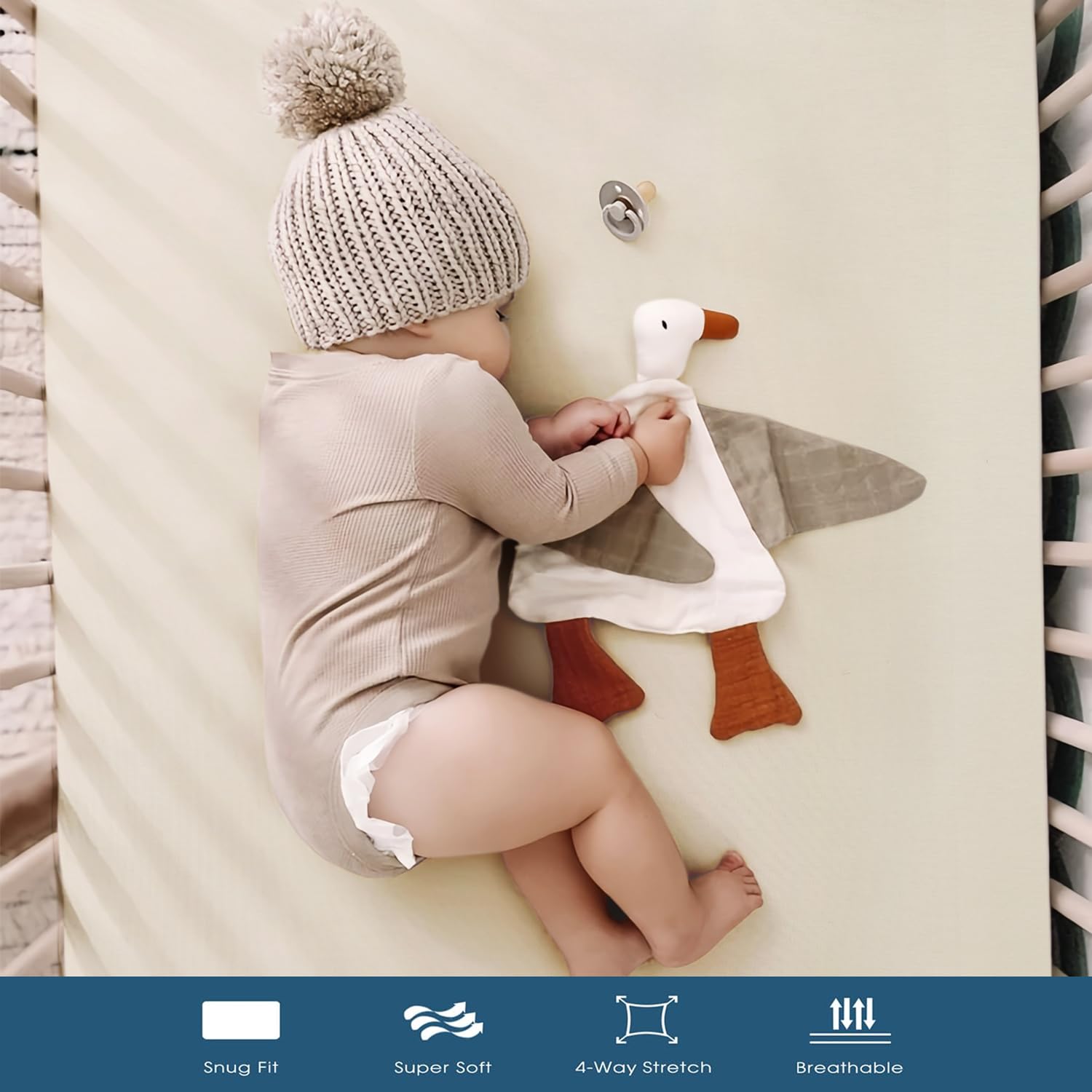 GRSSDER neutral cream crib sheet adds calm, versatile look to nursery.