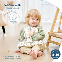 GRSSDER long-sleeve bib pattern B pocket catches messes for easier cleanup.