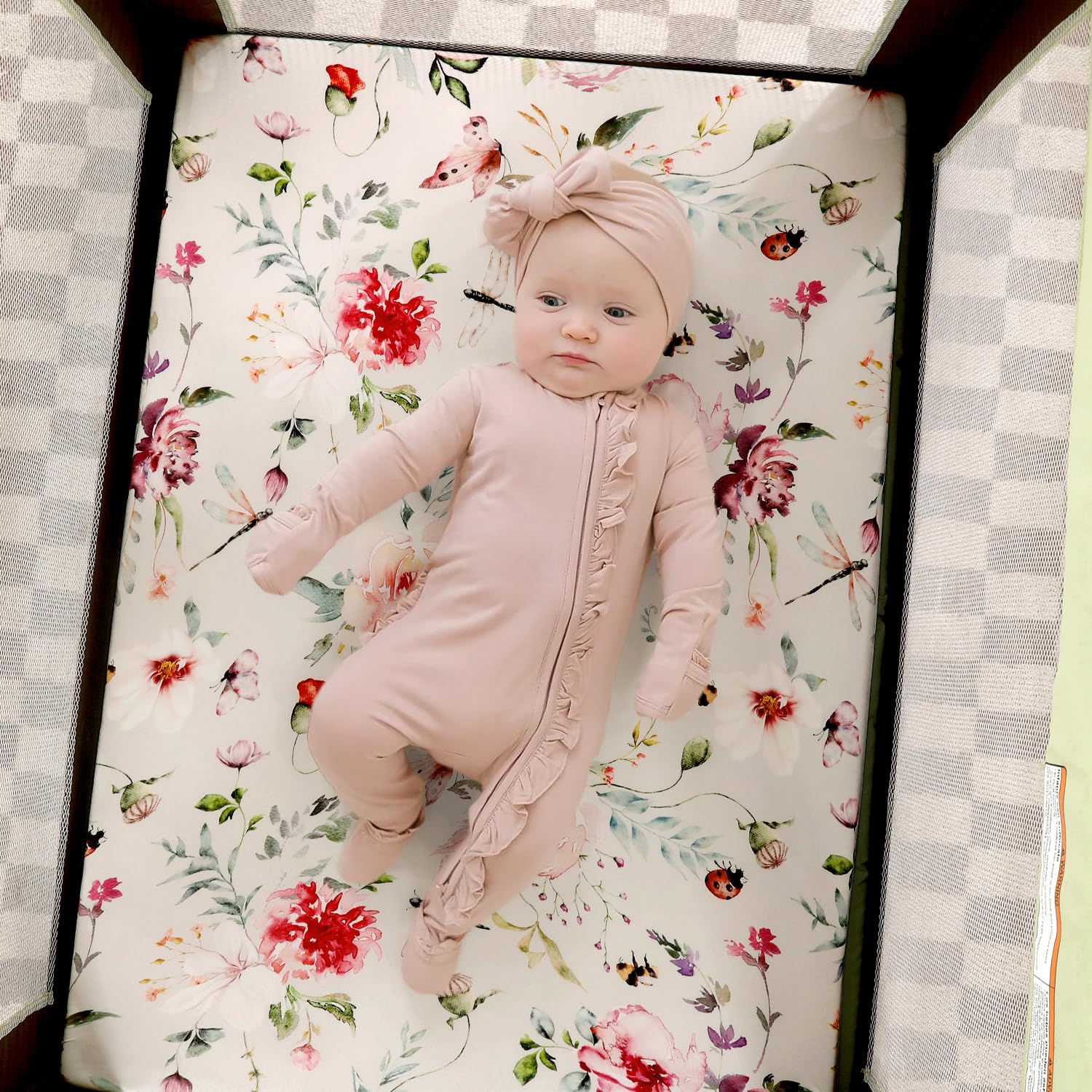 GRSSDER mini crib sheets with elastic band secure fit for quick changes.
