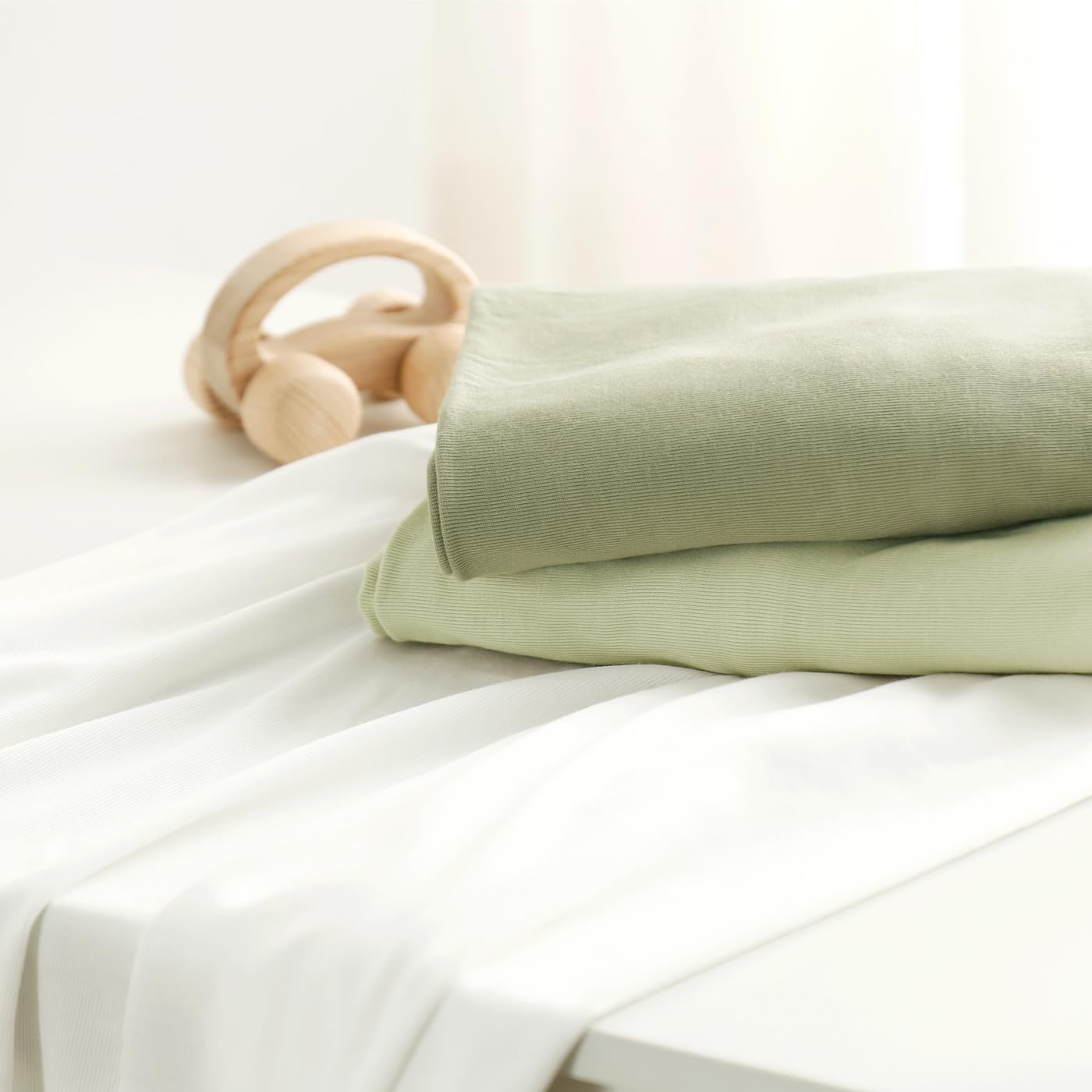 GRSSDER gift-ready pack of sage green mini crib sheets for baby registries