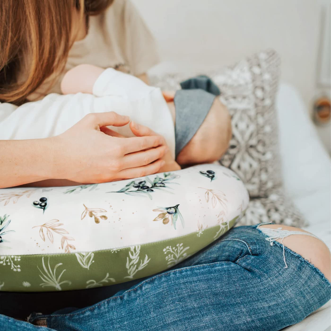 GRSSDER watercolor olive pattern adds stylish flair to baby pillows and nurseries.