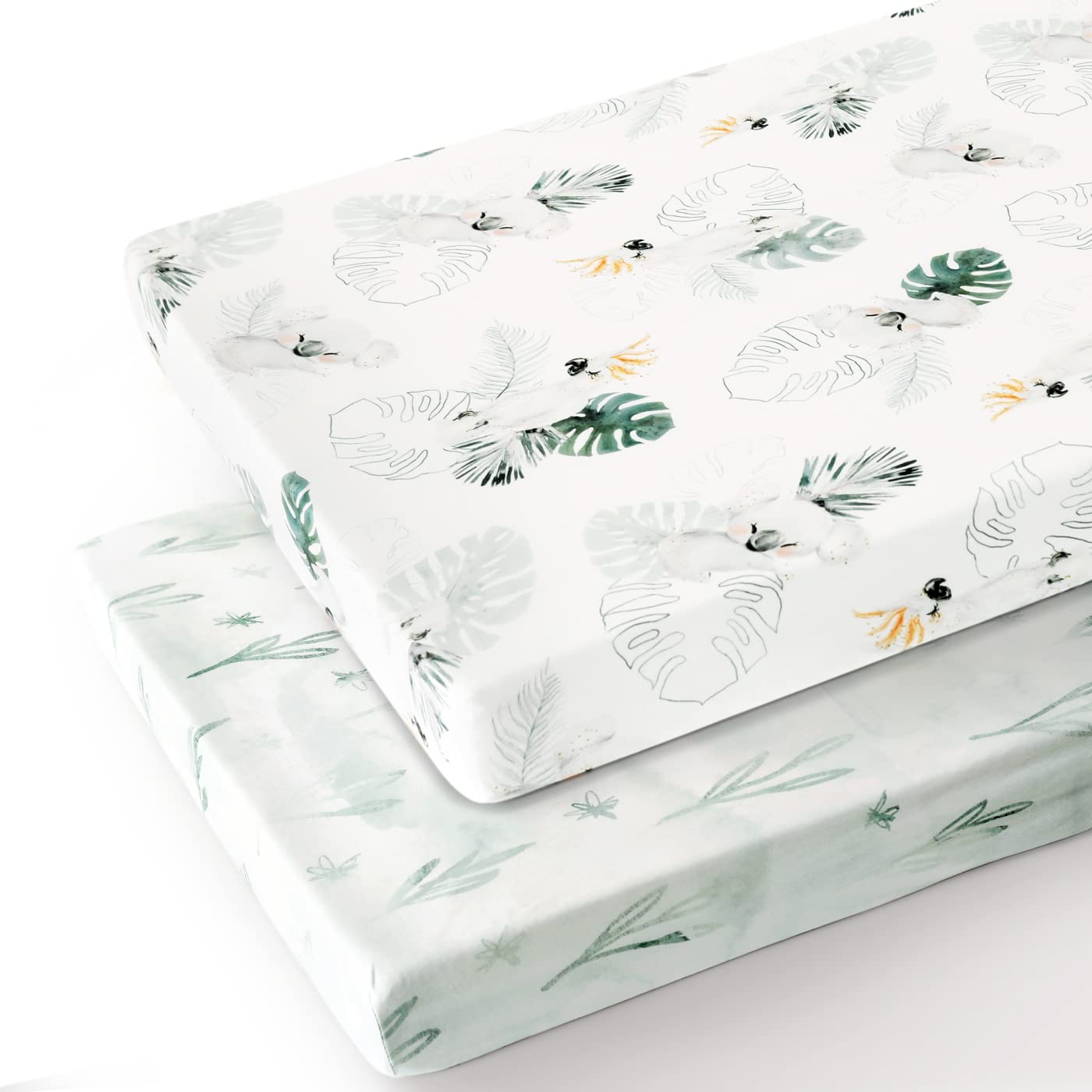 GRSSDER stretch jersey knit sheets securely fit portable cribs via elastic edges.