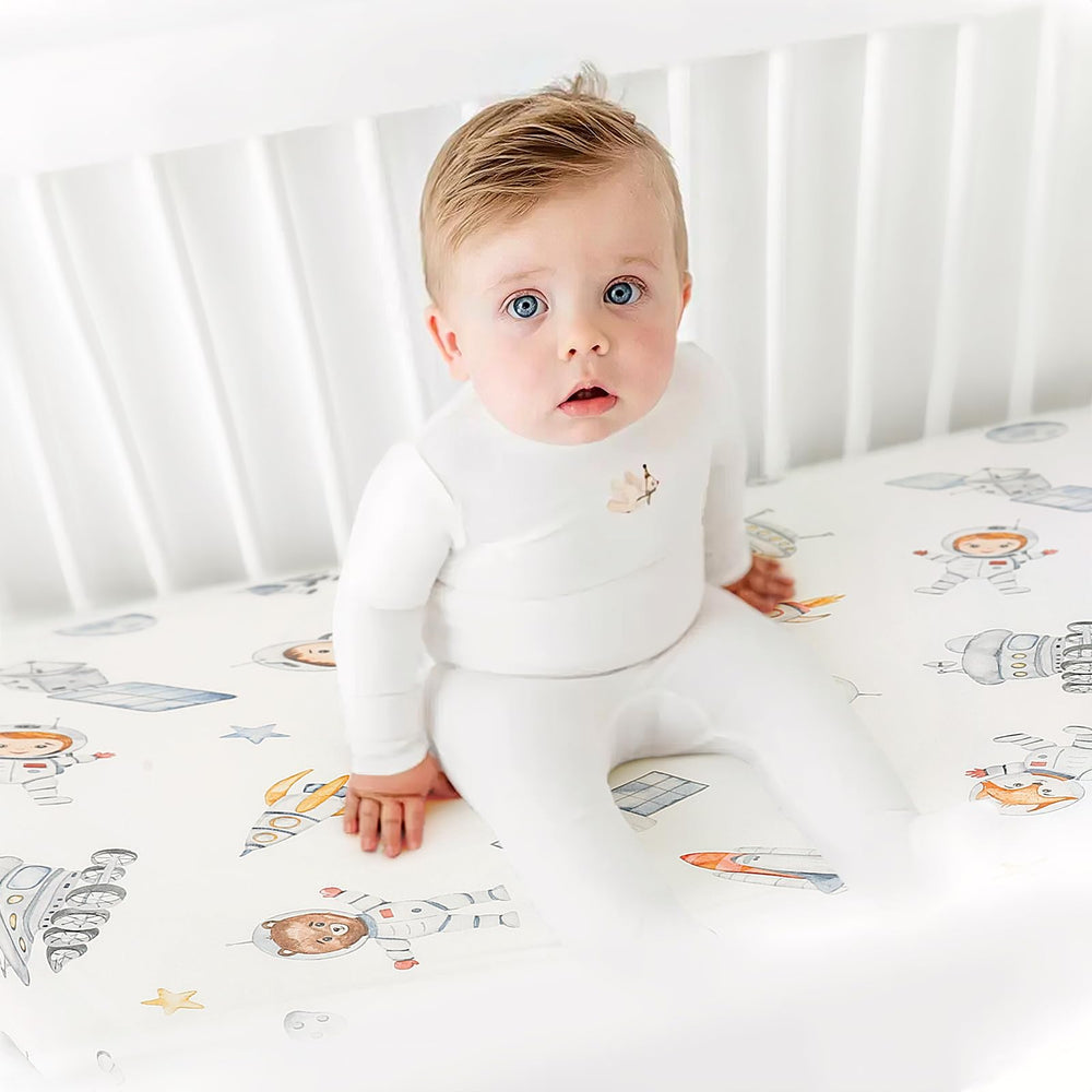 GRSSDER pack n play sheets with elastic edges ensure quick, secure installation.
