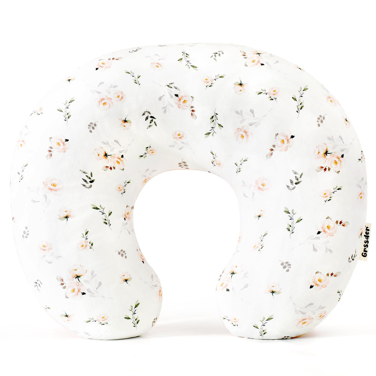 GRSSDER reversible nursing pillow cover in rose pattern, close-up shows soft, breathable minky fabric.