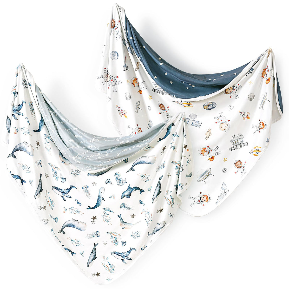 GRSSDER reversible swaddle blanket with sea fish design for cozy swaddling and play.