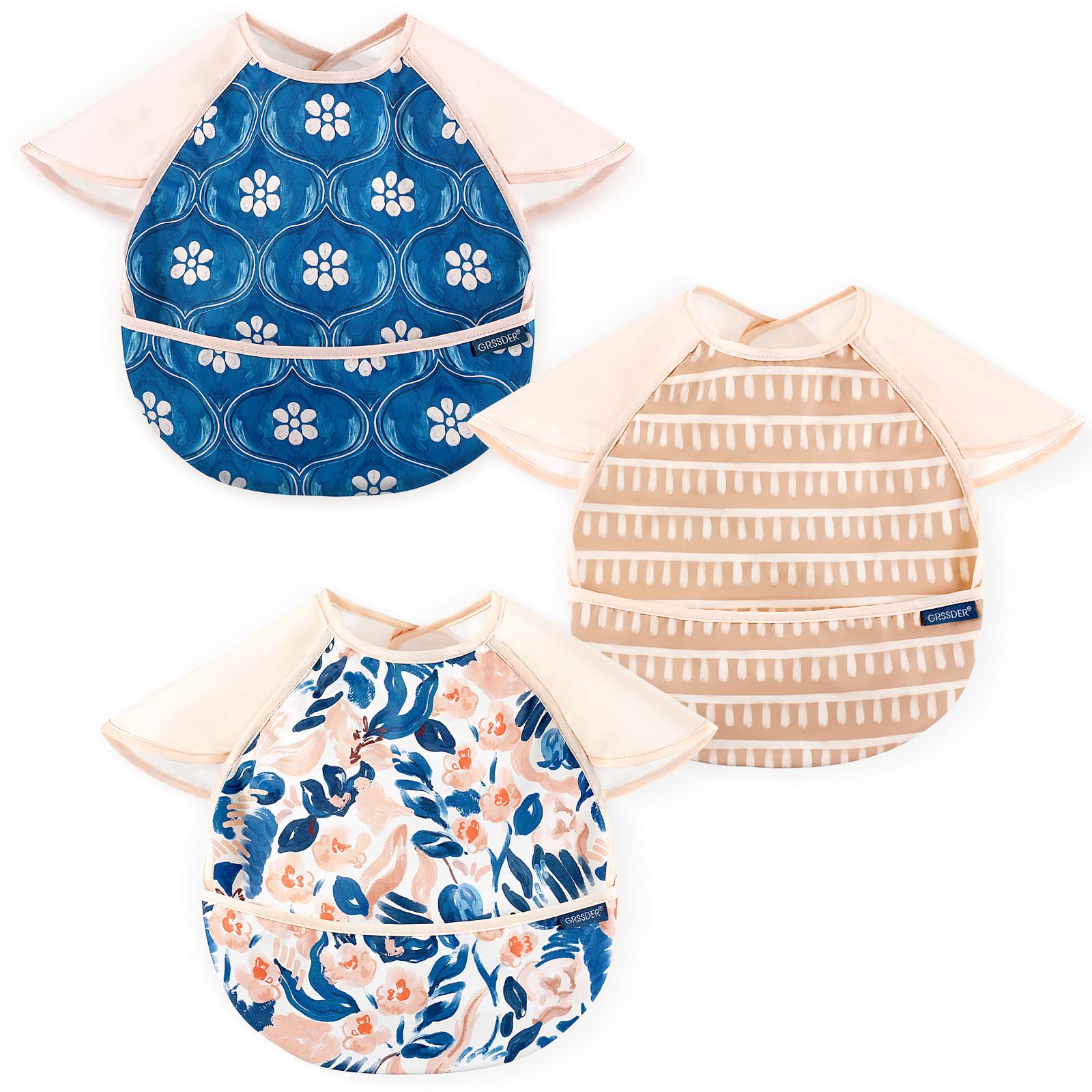 GRSSDER soft lightweight baby bib front view, gentle on skin and mess-conscious during meals.