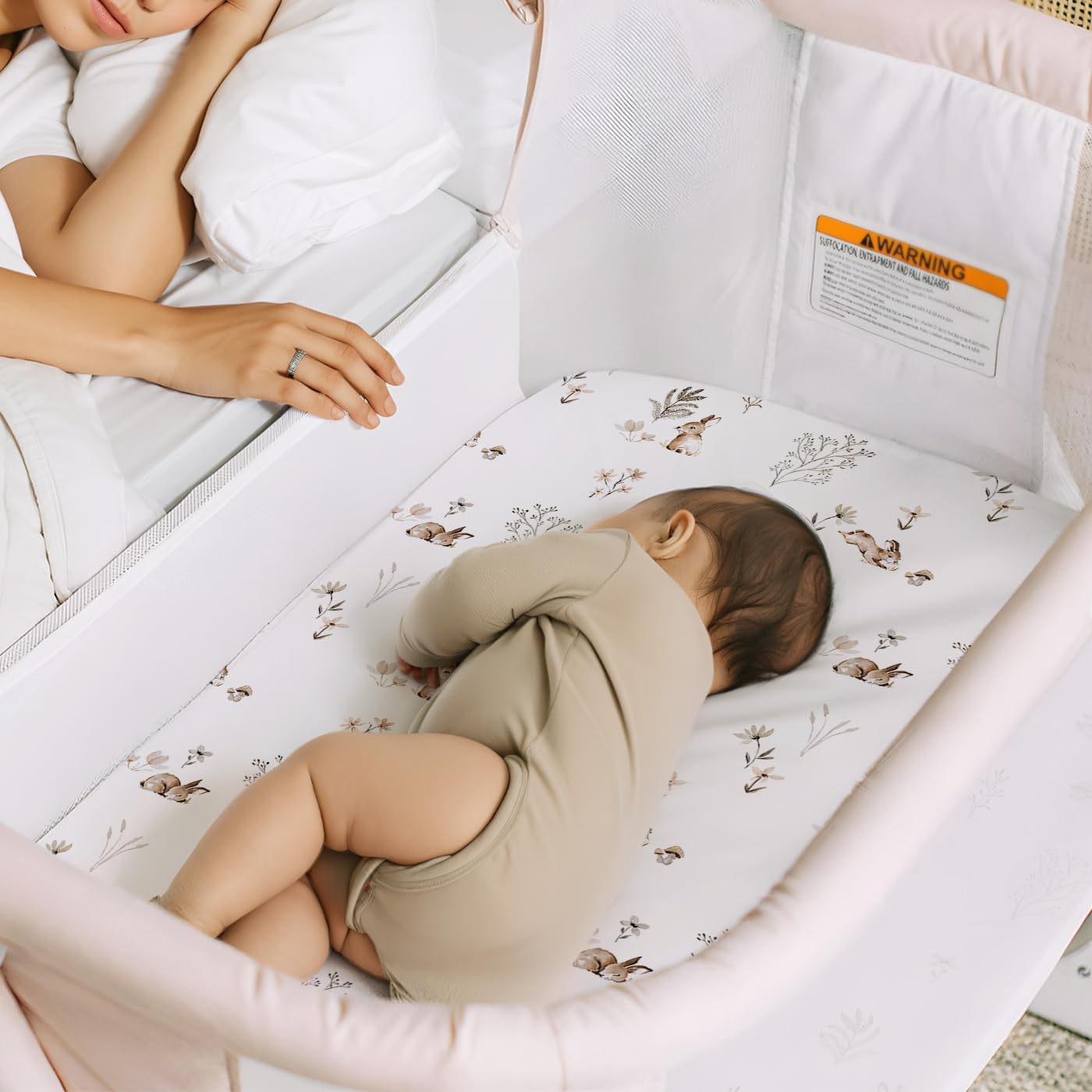 GRSSDER universal-fit sheet on a 32x16x5 bassinet mattress.