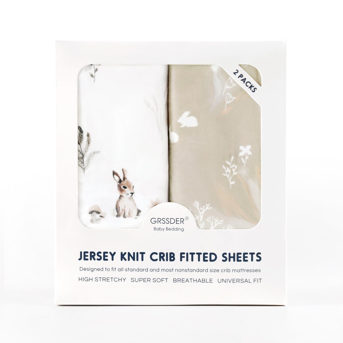 GRSSDER soft jersey knit crib sheet with watercolor rabbit pattern for breathable comfort