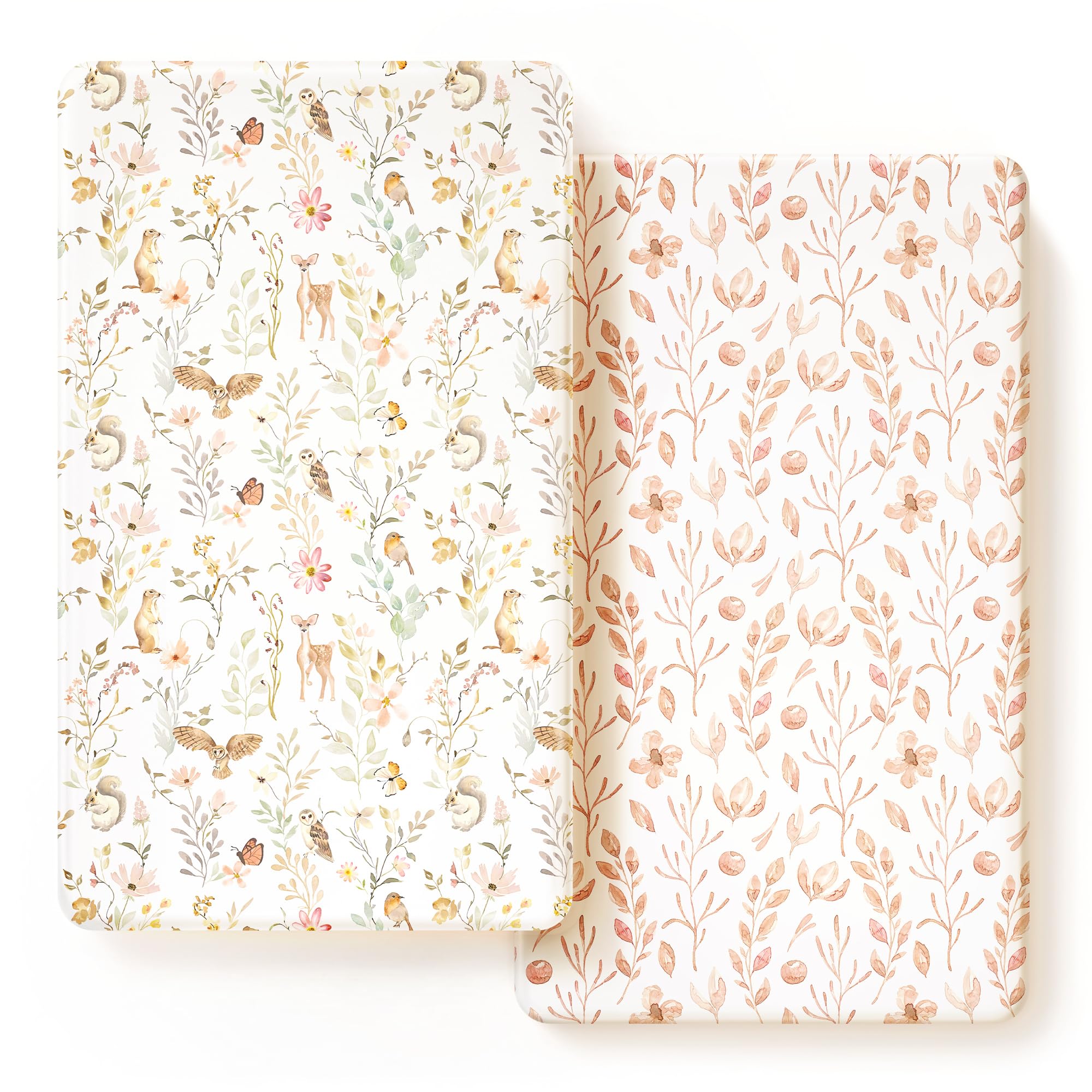 GRSSDER Stretch crib sheet in blush floral design offers soft, breathable comfort for naptime.