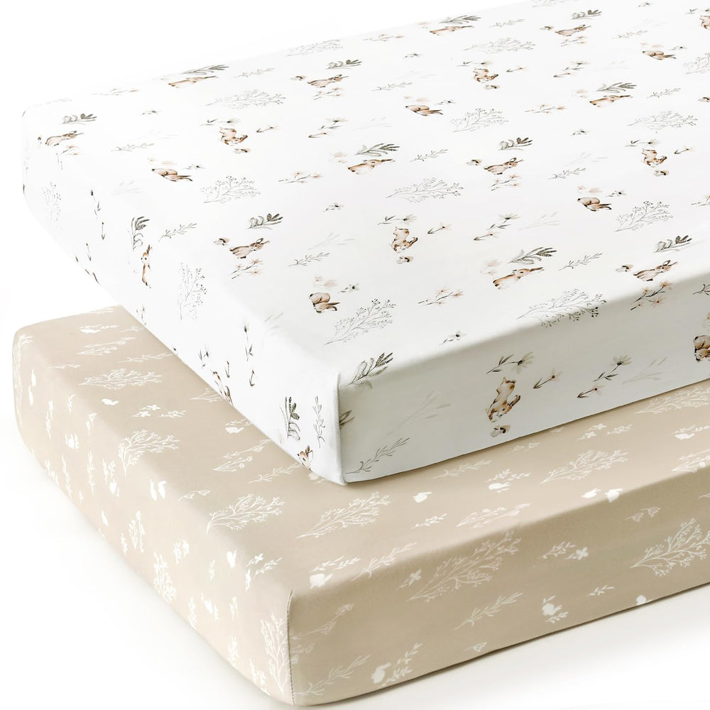 GRSSDER elastic-edge crib sheet with watercolor rabbit pattern for snug fit