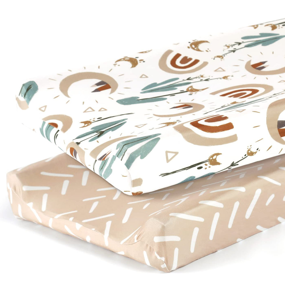 GRSSDER changing pad cover in rainbow print showing breathable knit fabric
