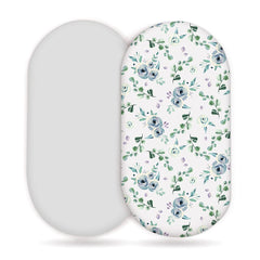 GRSSDER stretchy bassinet sheet in blue-rose fits multiple bassinet shapes