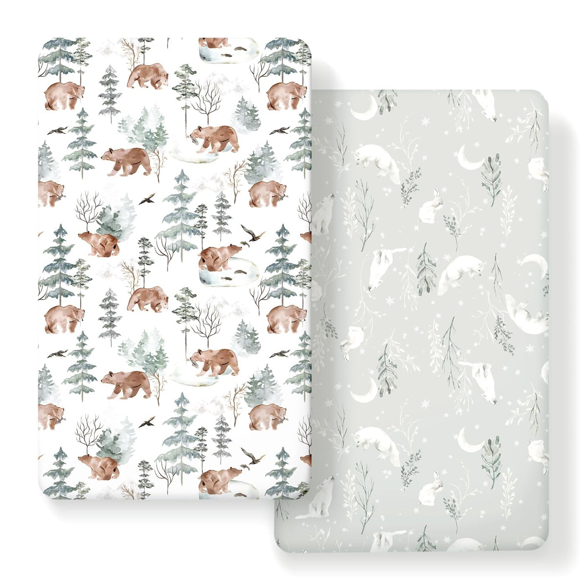 GRSSDER bear-print stretchy crib sheet; snug fit for crib mattresses.