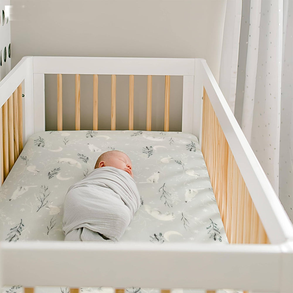 GRSSDER two-pack crib sheets for convenient, quick replacements.