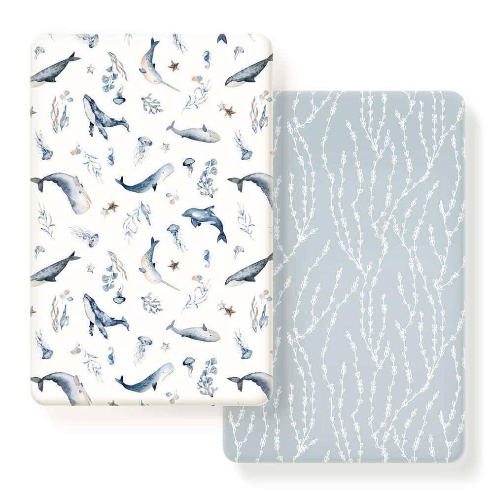 GRSSDER sea fish print mini crib sheet with stretchy fabric for a secure fit