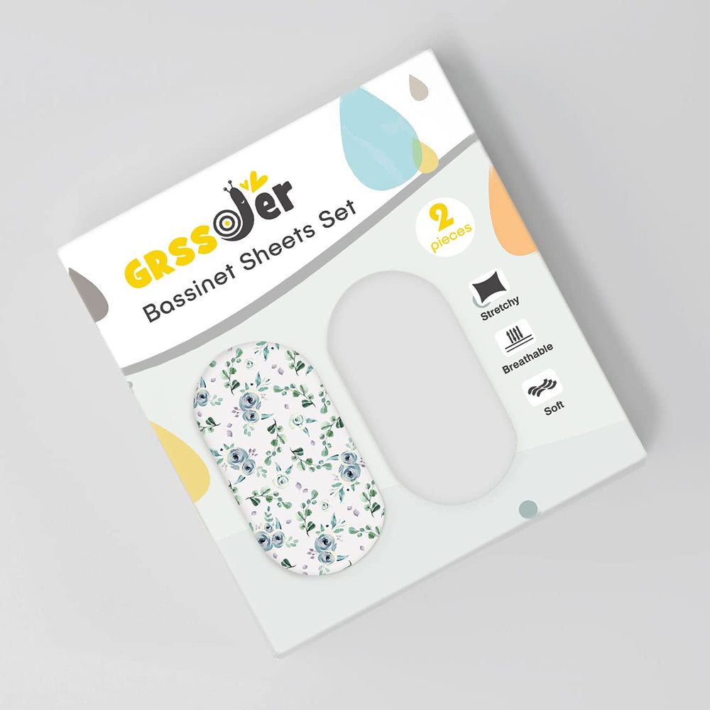 GRSSDER universal-fit bassinet sheet shows 32 by 16 by 5 inches
