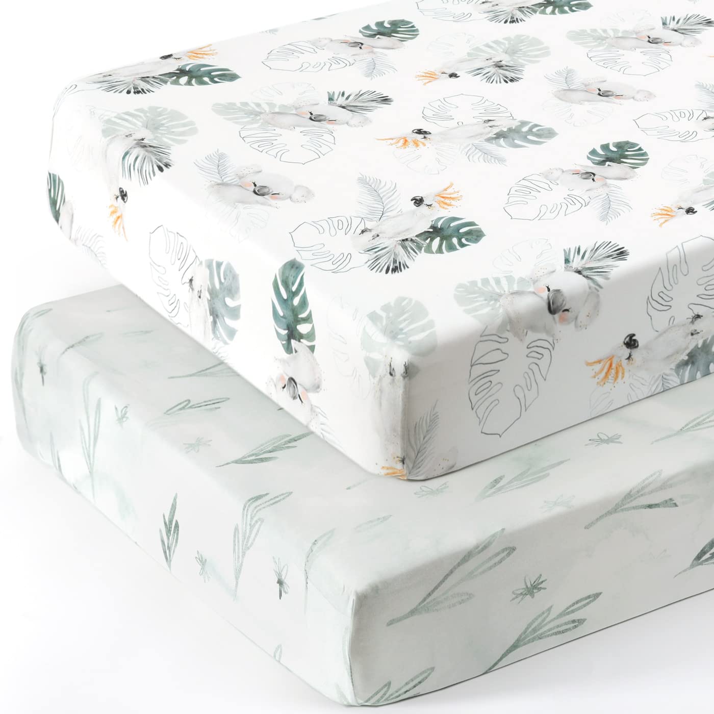 GRSSDER universal-fit crib sheet with elastic edge secures standard mattresses.
