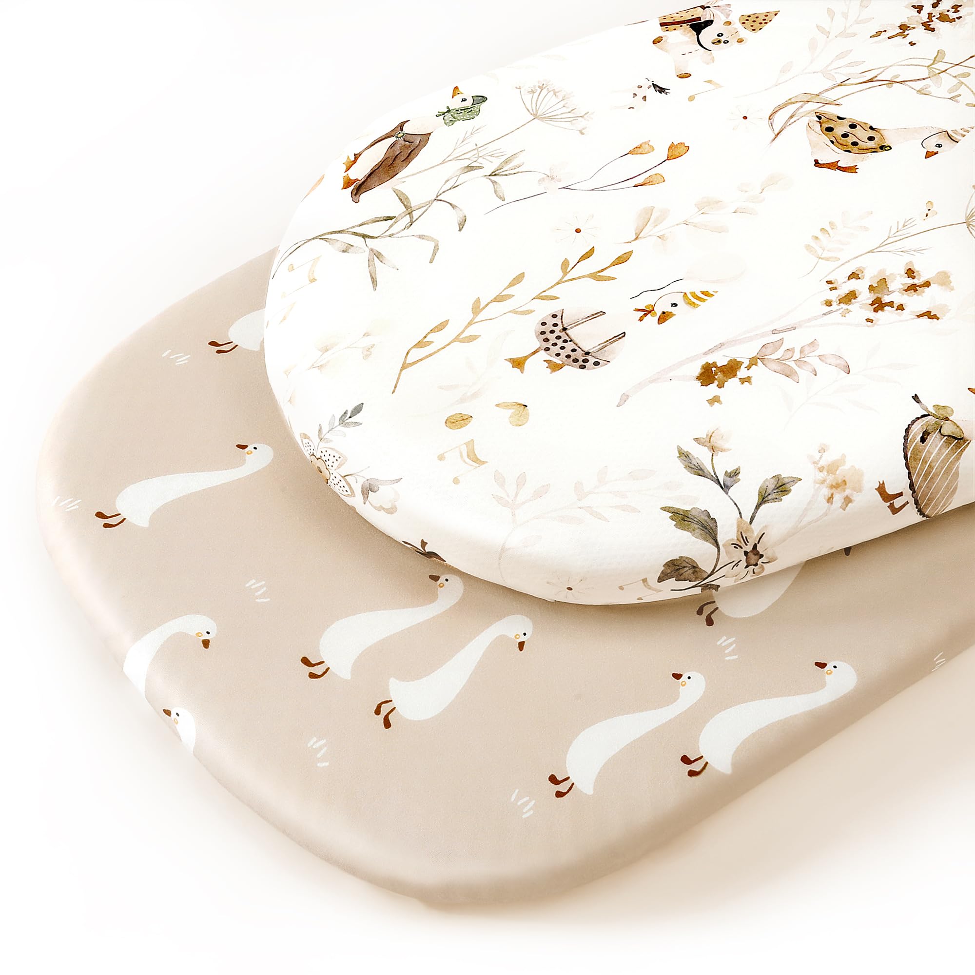 GRSSDER universal-fit sheets for oval, round, and rectangular bassinet mattresses.