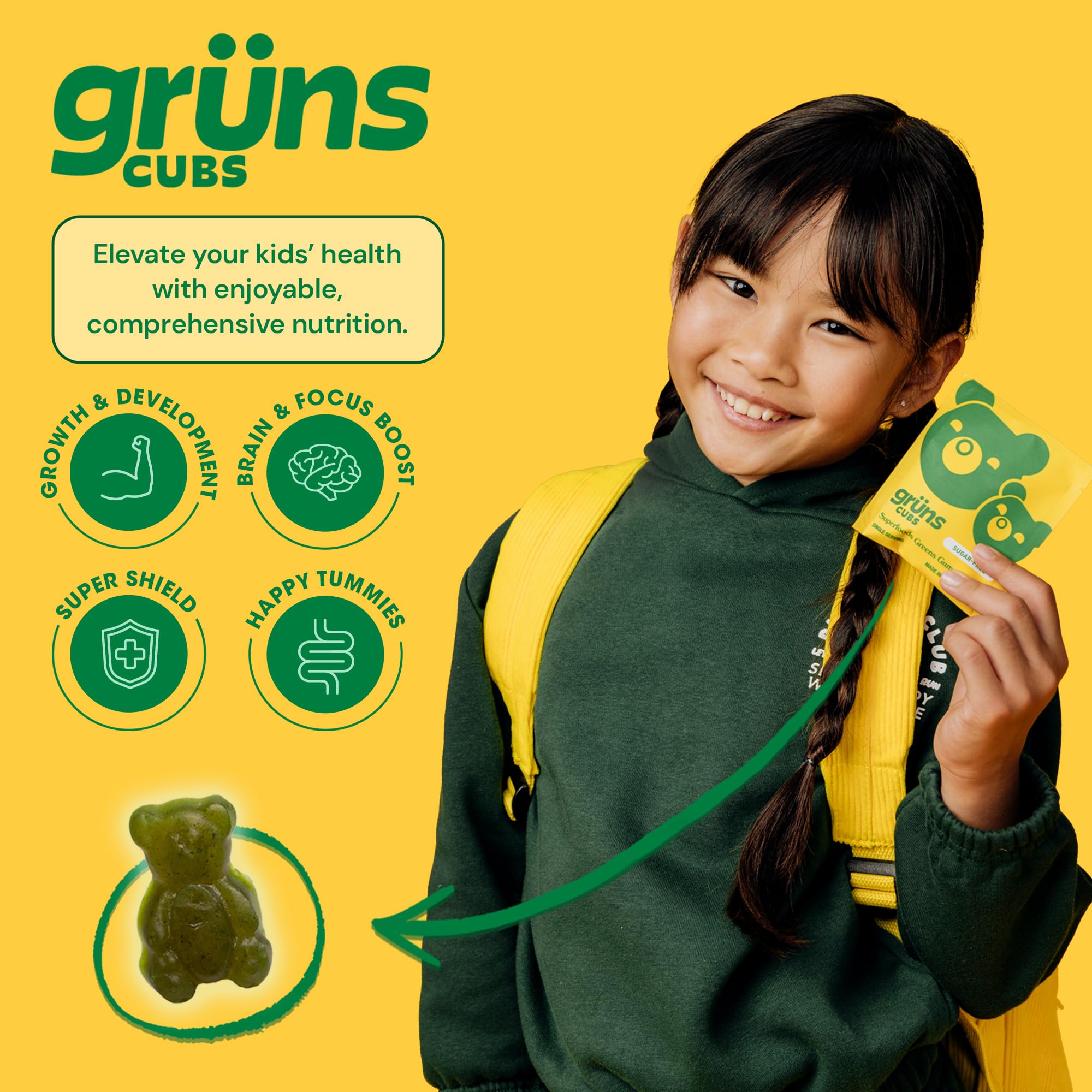 Grüns strawberry-flavor gummies on a tray are ideal for school lunches.