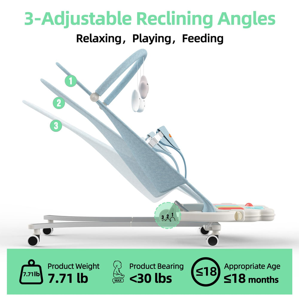 Gryvoth bouncer's hanging toys engage baby's reach and grasp for fine motor growth.