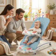 Gryvoth portable baby bouncer seat with piano and toys enhances early sensory exploration.