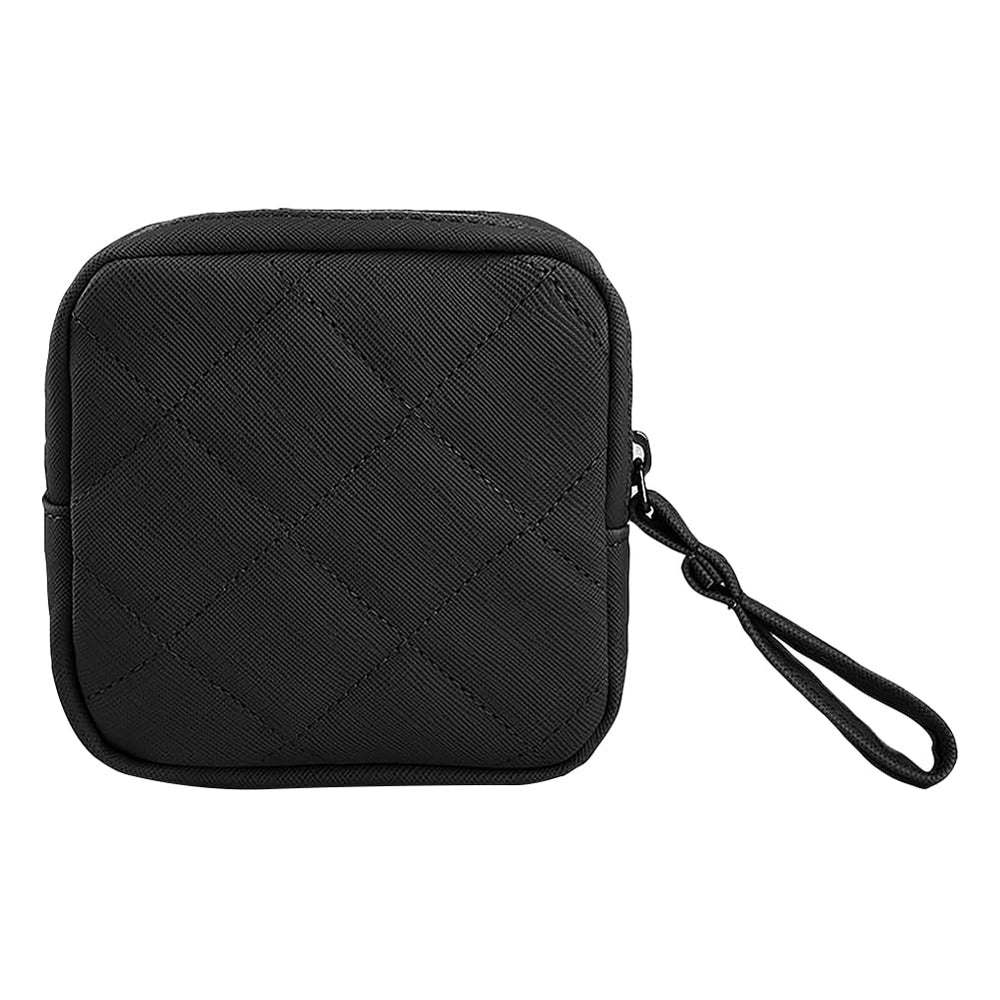 GSHLLO PU leather sanitary napkin storage pouch exterior, sleek black design for easy carry