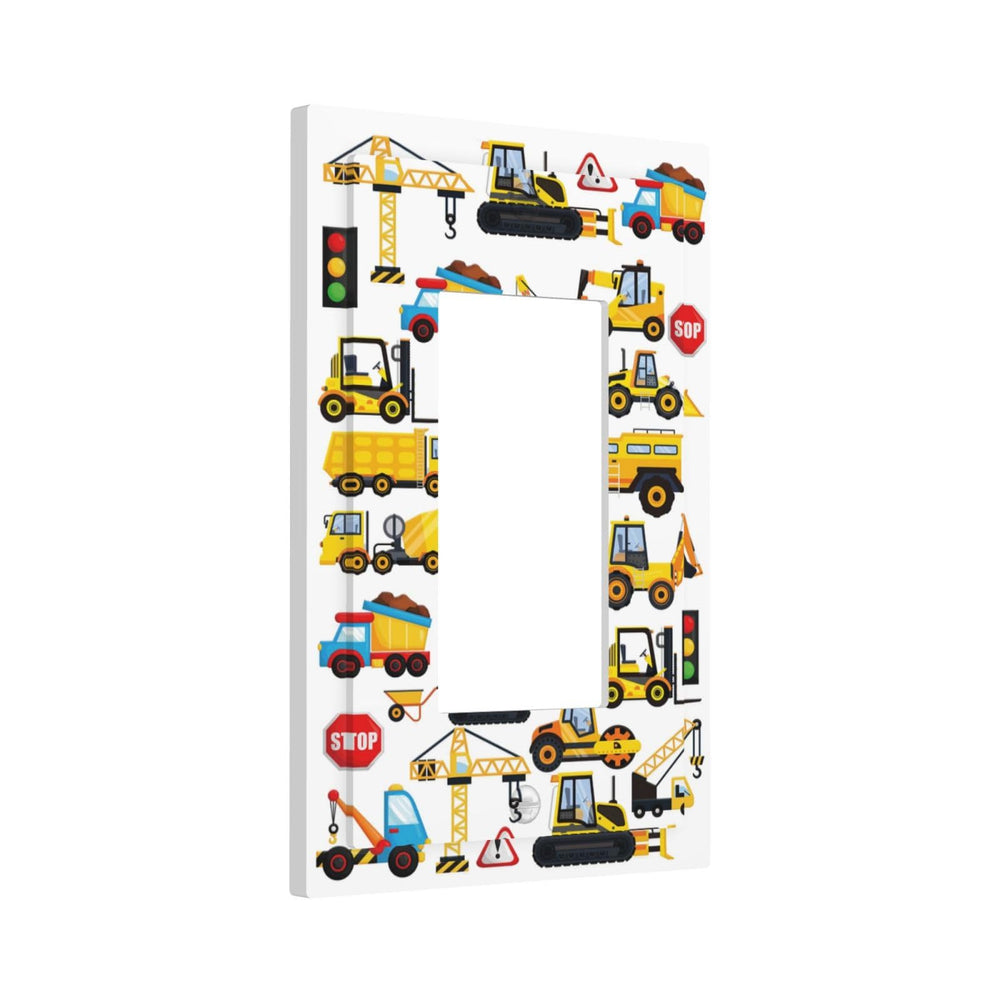 GSRLOD wall plate featuring excavator and tractor, a bold cartoon accent for kids' spaces.