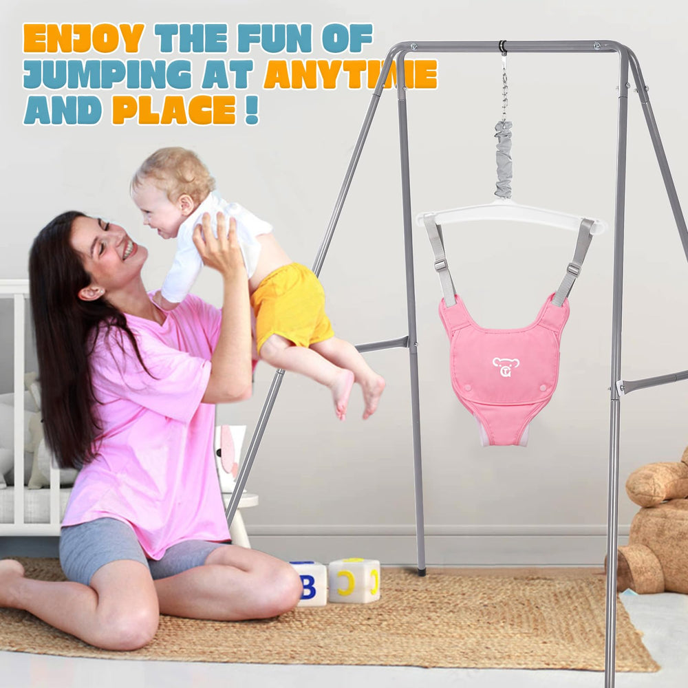 G TALECO GEAR pink baby jumper usable indoors or outdoors.