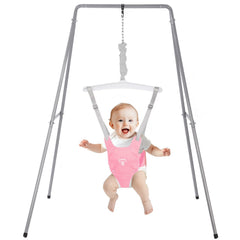 G TALECO GEAR baby jumper with stand in pink promotes active indoor play.