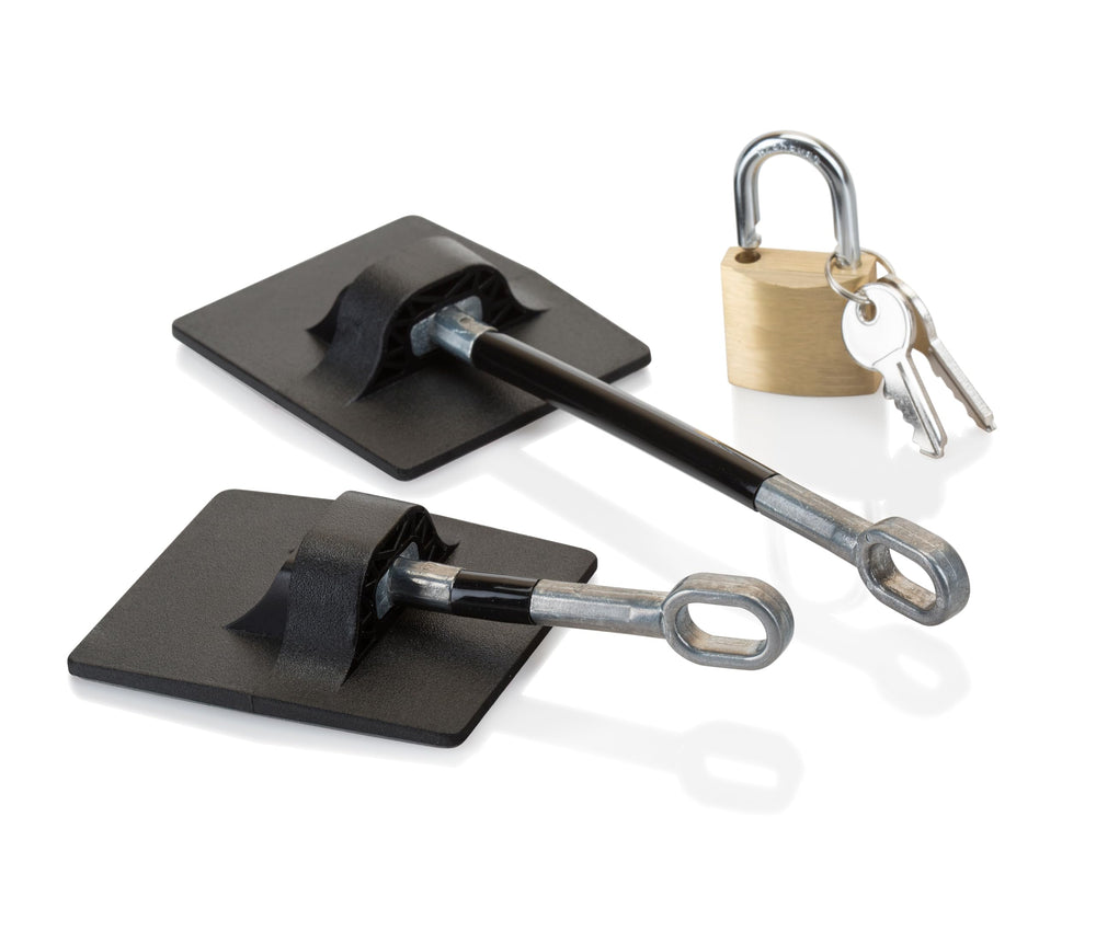 Guardianite fridge lock front view in black offers secure access control for items.