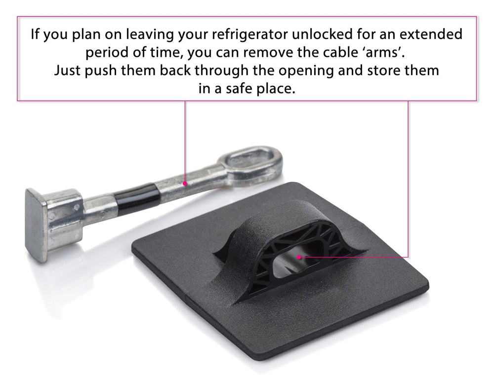 Guardianite fridge lock in-use kitchen scene shows everyday protection for family foods.