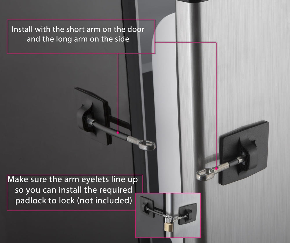 Guardianite fridge lock installed on fridge demonstrates permanent security in daily use.