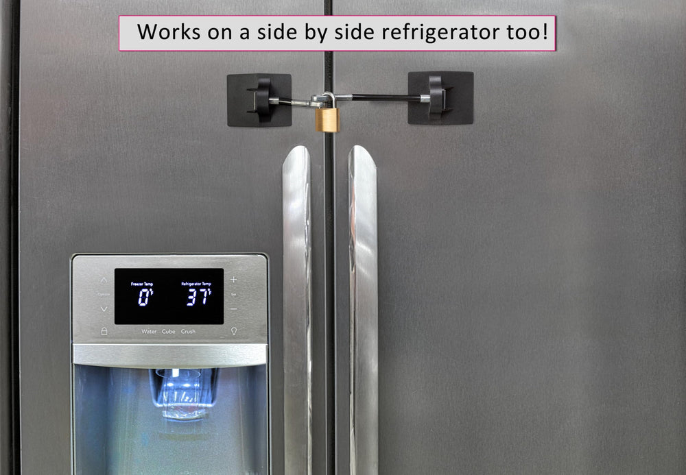 Guardianite fridge lock warranty info graphic notes a 1-year US warranty.