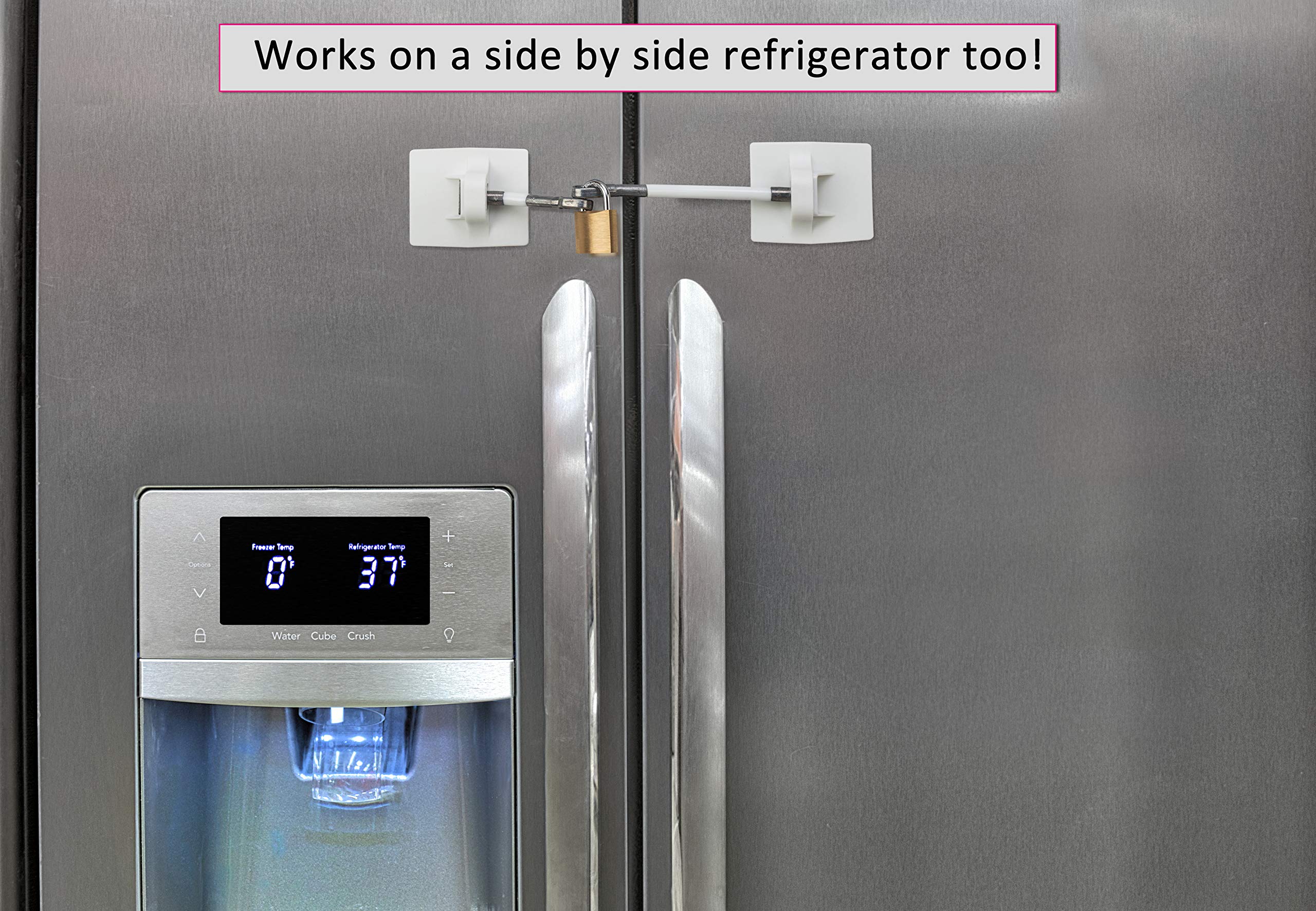 Guardianite Refrigerator Door Lock White perimeter closeup highlighting the strong adhesive