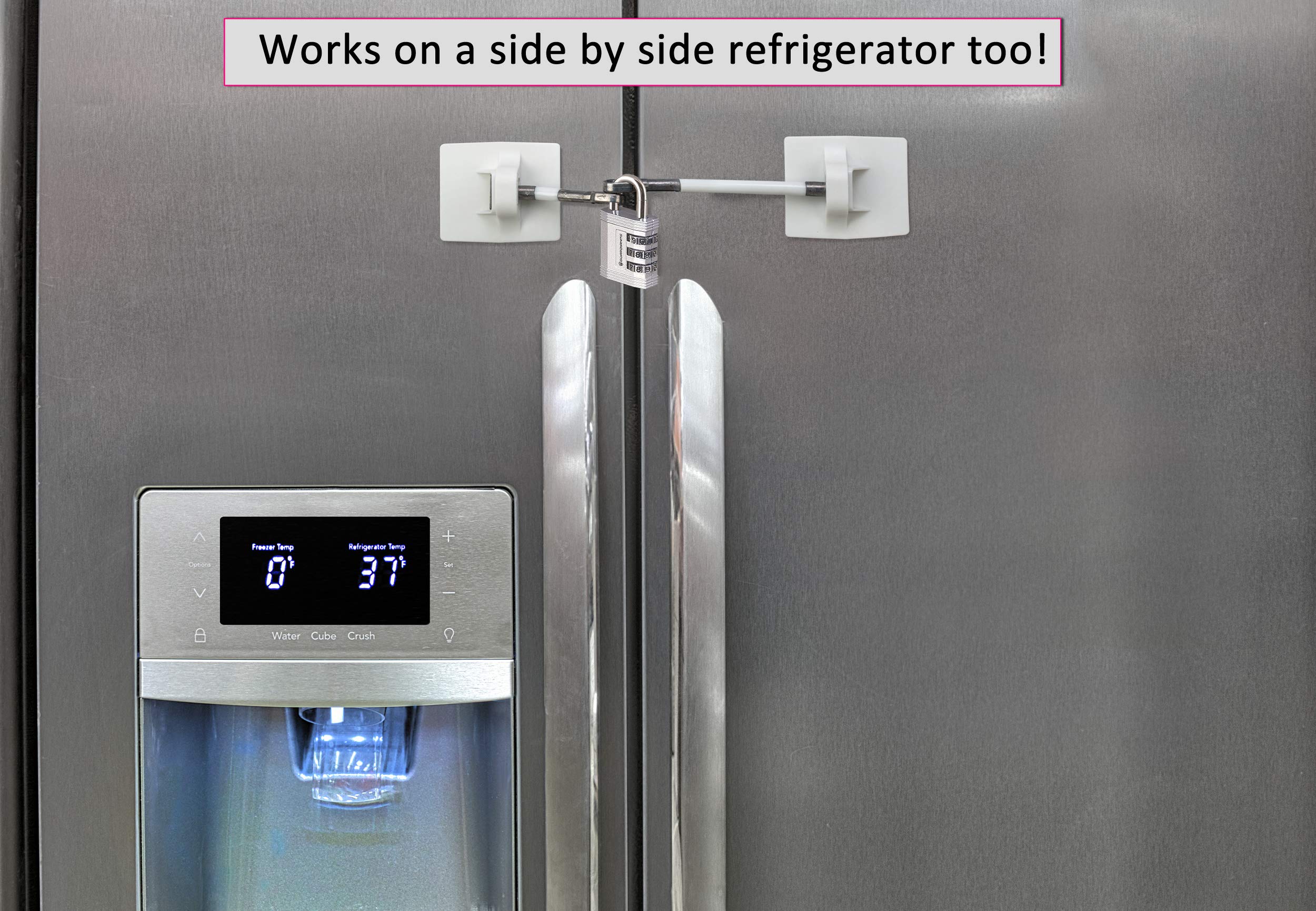 Guardianite refrigerator lock detailed specifications illustration.