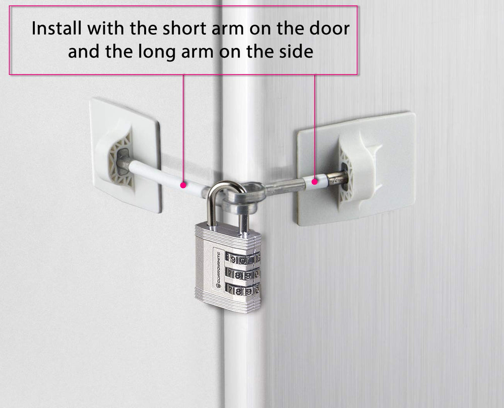 Guardianite lock on fridge door demonstrates secure installation.