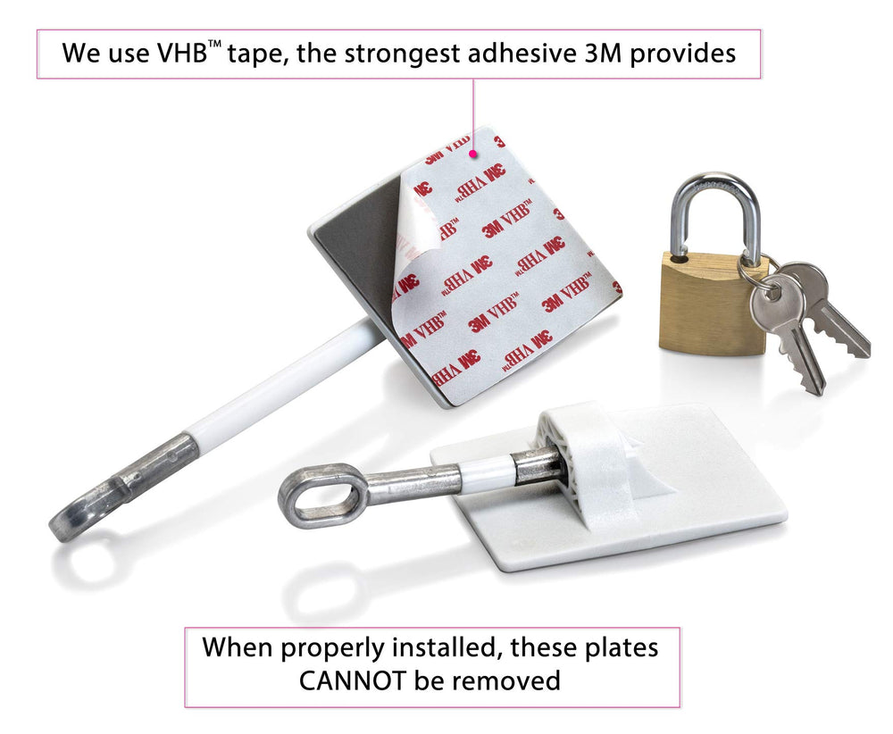 Guardianite Refrigerator Lock White adhesive mount demonstrates drill-free installation