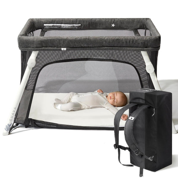 Guava Family Travel Crib packable backpack offers hands-free travel convenience.